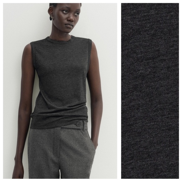 NWT. Massimo Dutti Grey Lyocell/Wool Blend Sleeveless T-shirt. Size M. - Picture 1 of 11